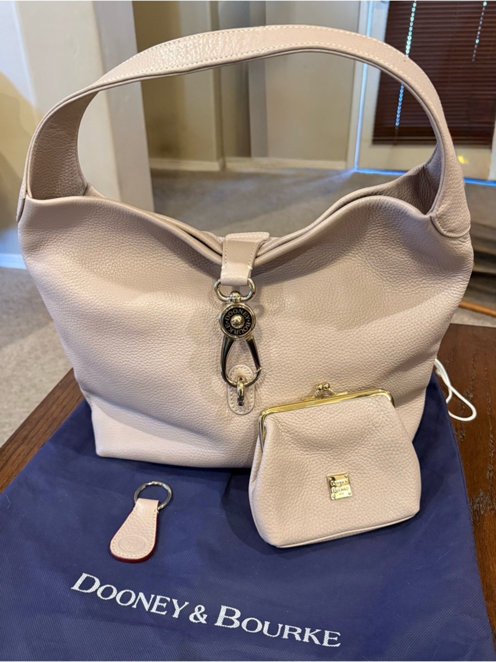 Dooney & Bourke Oyster Lucca Logo Lock Large Hobo, Large Frame Change Purse, Fob